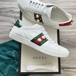 GUCCI Ace Calfskin Web Pearl Size 8.5 (7.5 Gucci/ EU 37.5) Womens