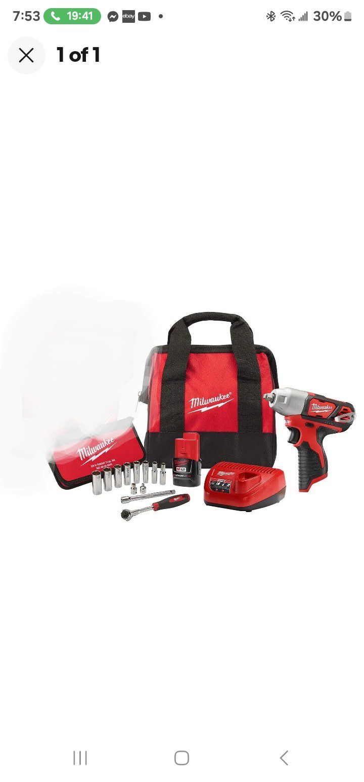 MILWAUKEE 3/8 2463-20 IMPACT WRENCH WITH CHARGER,BATTERY, Milwaukee SOCKET SET AND BAG,NEW, FIRM