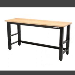 Husky 8 ft Adjustable Height Solid Wood Top Workbench In Black