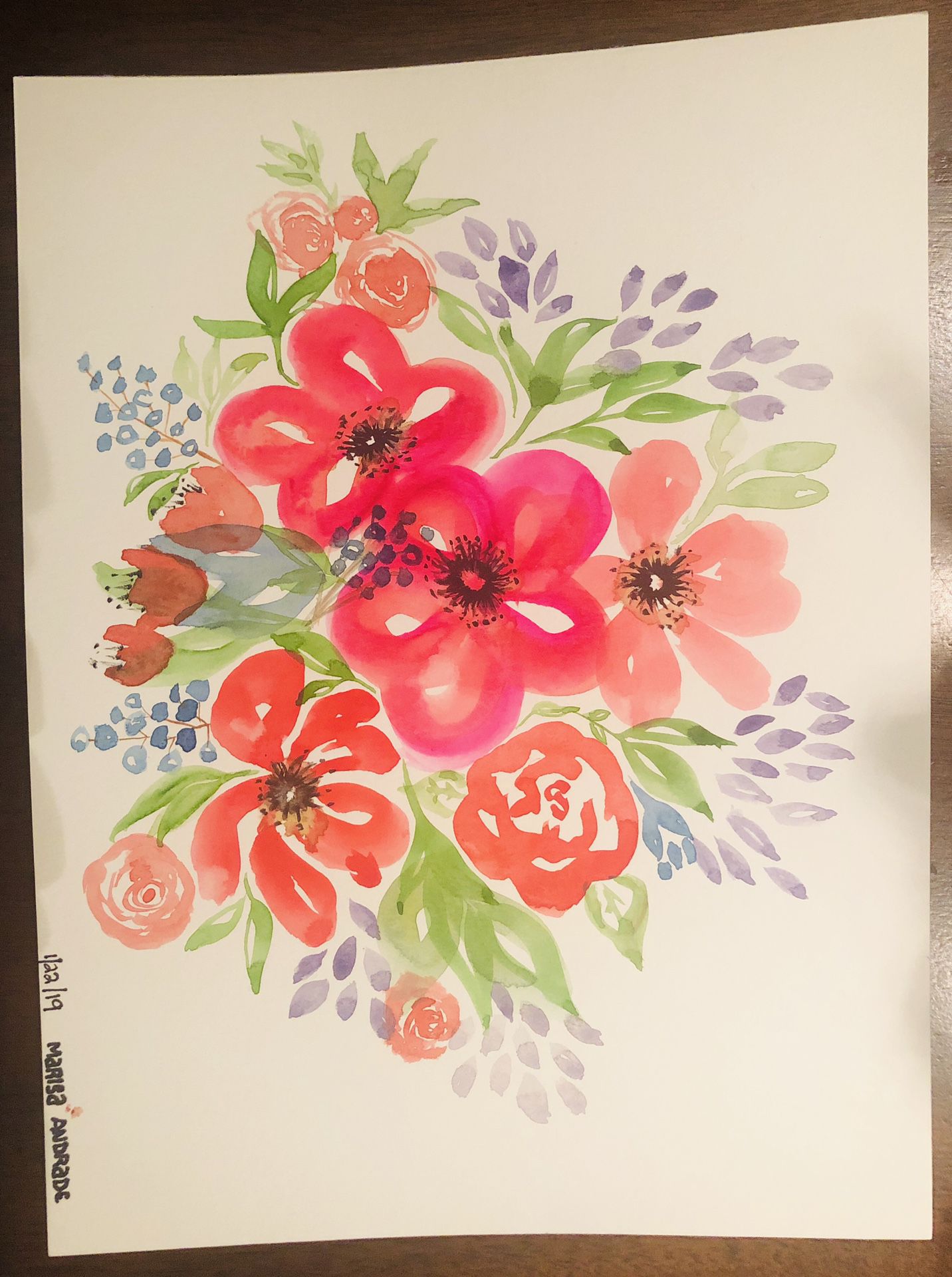 Watercolors flower bouquet 9x12