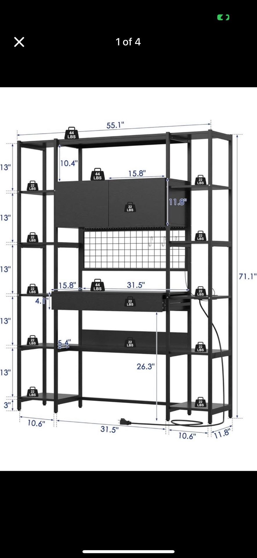 New 5 Tiers Black Bookshelf with Home Office Desk and RGB Lights and Power Outlet