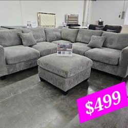 BRAND NEW 4PCS SECTIONAL SOFA SET WITH OTTOMAN AND ACCENT PILLOW INCLUDED $499+tax 
