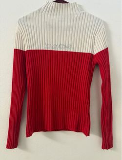 Bebe Red & Cream Ribbed Mock Neck Sweater - Size L