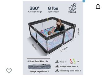 TODALE Baby playground, large playground for babies, safe playground without holes for babies, playground for baby door (black, 50 x 50 inches)h