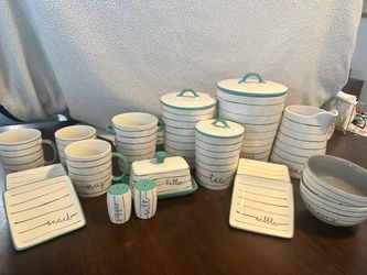 White & Teal Ceramic Kitchen Set