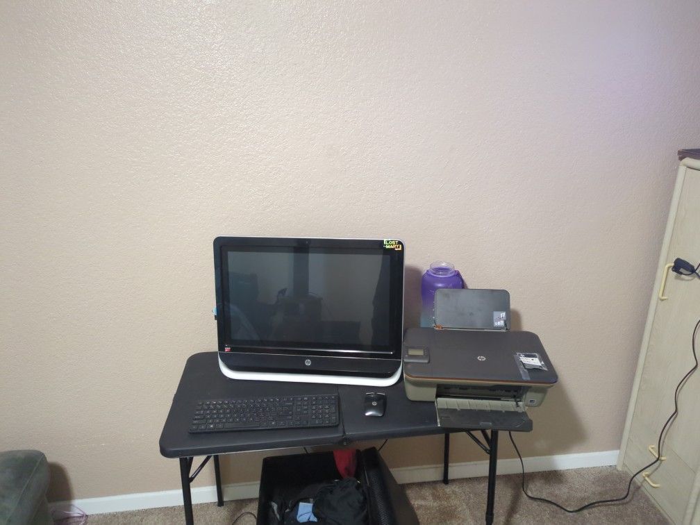 HP Desktop With HP Printer Wireless Keyboard And Mouse