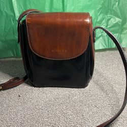 Simone Firenze Genuine Leather Purse Black And Brown Handmade In Florence Italy