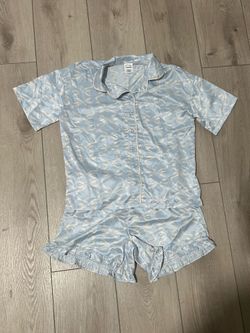 blue silk pj set