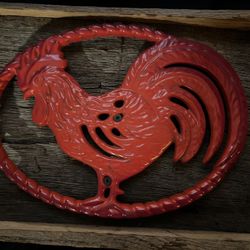 Homemade  Wooden Red Rooster Serving Tray