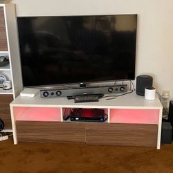 Modern TV Stand with LED Lights & Matching Media Tower – Stylish & Functional!