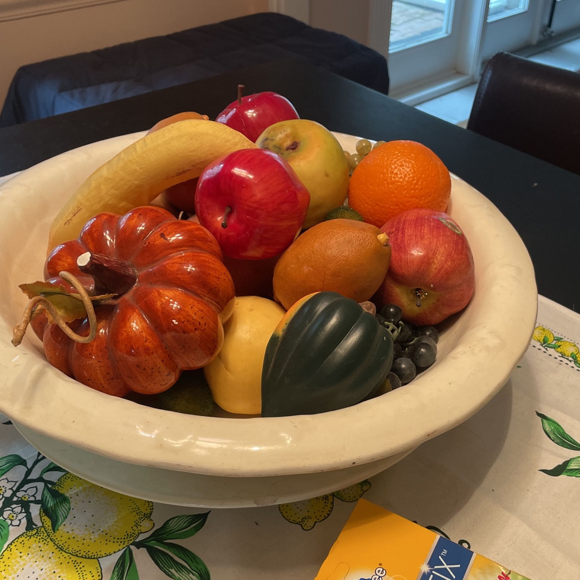 Italian kitchen bowl with artificial fruit 20 inch circumference