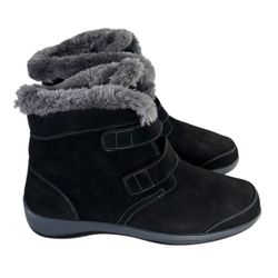 Orthofeet Florence Womens Black Suede Pull on Strap Slipper Boot Size 9.5