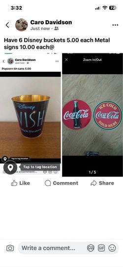 Metal signs 10.00 each bucket 5.00