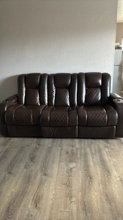 Brown leather couches