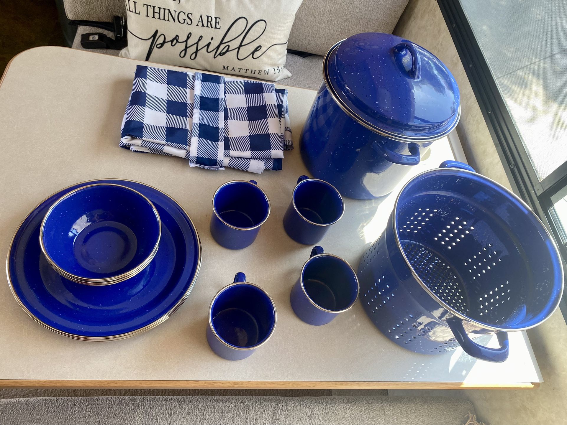 Blue Enamel Camping Dinnerware Set
