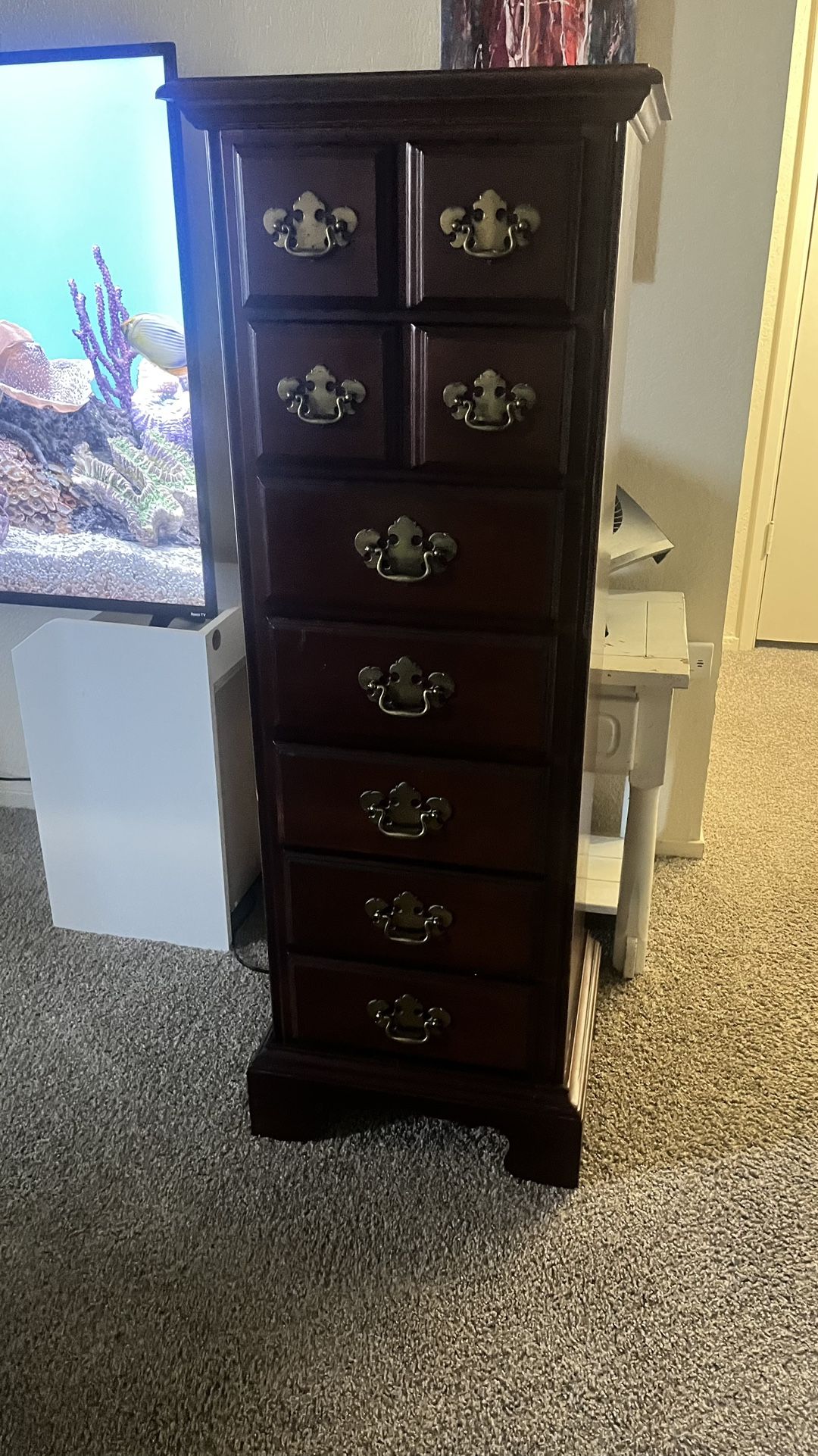 Vintage-Style Tall Mahogany Lingerie Chest / Jewelry Armoire