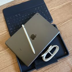 Apple iPad 7th Generation 128GB With Logitech Keyboard and Pencil