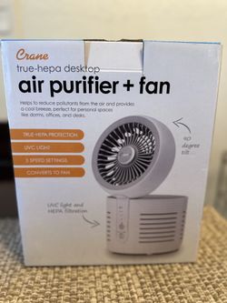 Crane True-HEPA Desktop Air Purifier + Fan - White