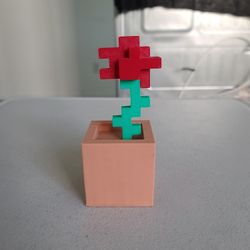 Minecraft Pixel Flower Rose Pot 3D Printed Decoration Toy