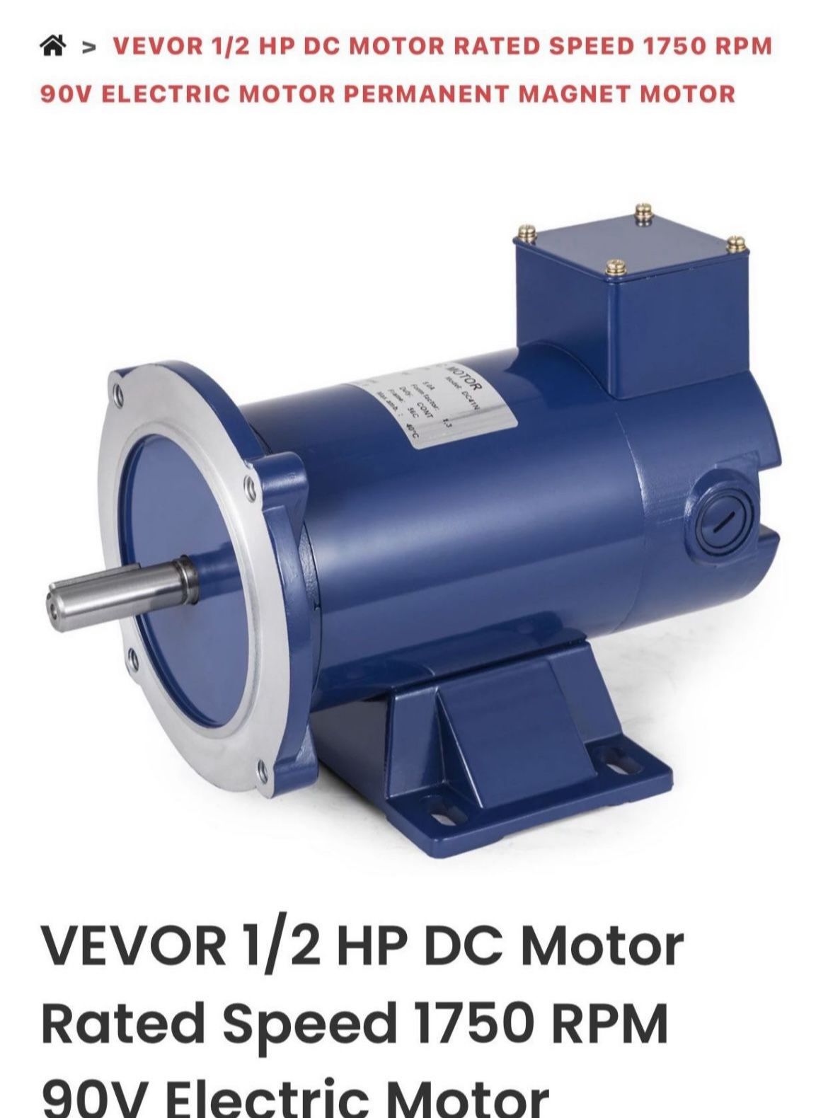 DC Motor 1/2HP. $60.00 FIRM!!