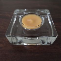 Tealite Candle Holders, 3" Sq, New Giftable, Heavy Clear Glass 2 At 3.00 