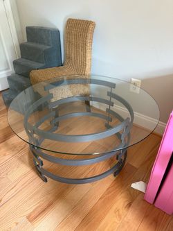 Round Glass Top Coffee Table Metal Base