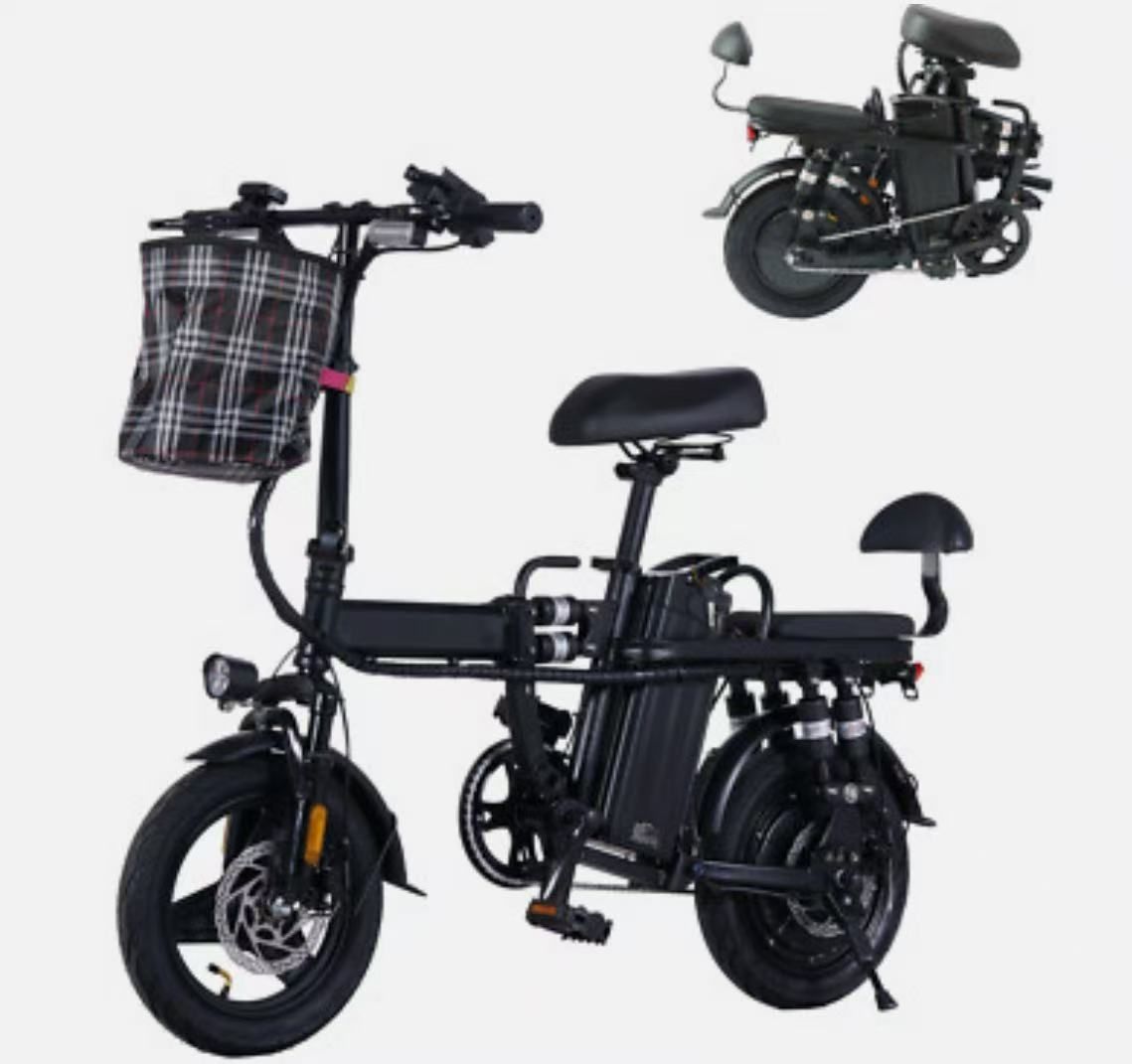 Mini Foldable Electric Bike 500W 48V 15AH Adult Bicycles 14" Vacuum Tire - Black