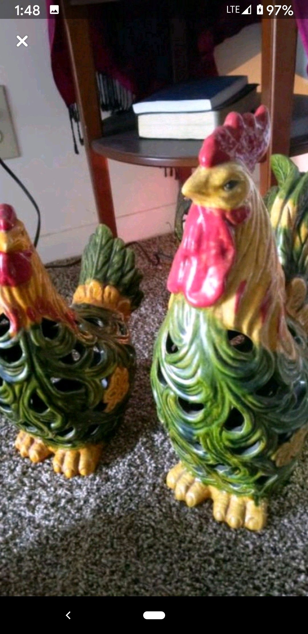 Porcelain rooster and hen
