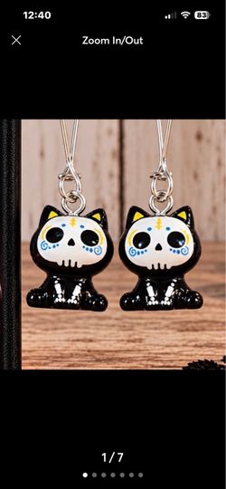 Gothic Kawaii Black Cat Sugar Scull Skeleton Dangle Earrings