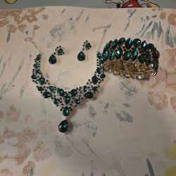 Necklace, earrings, and bracelet