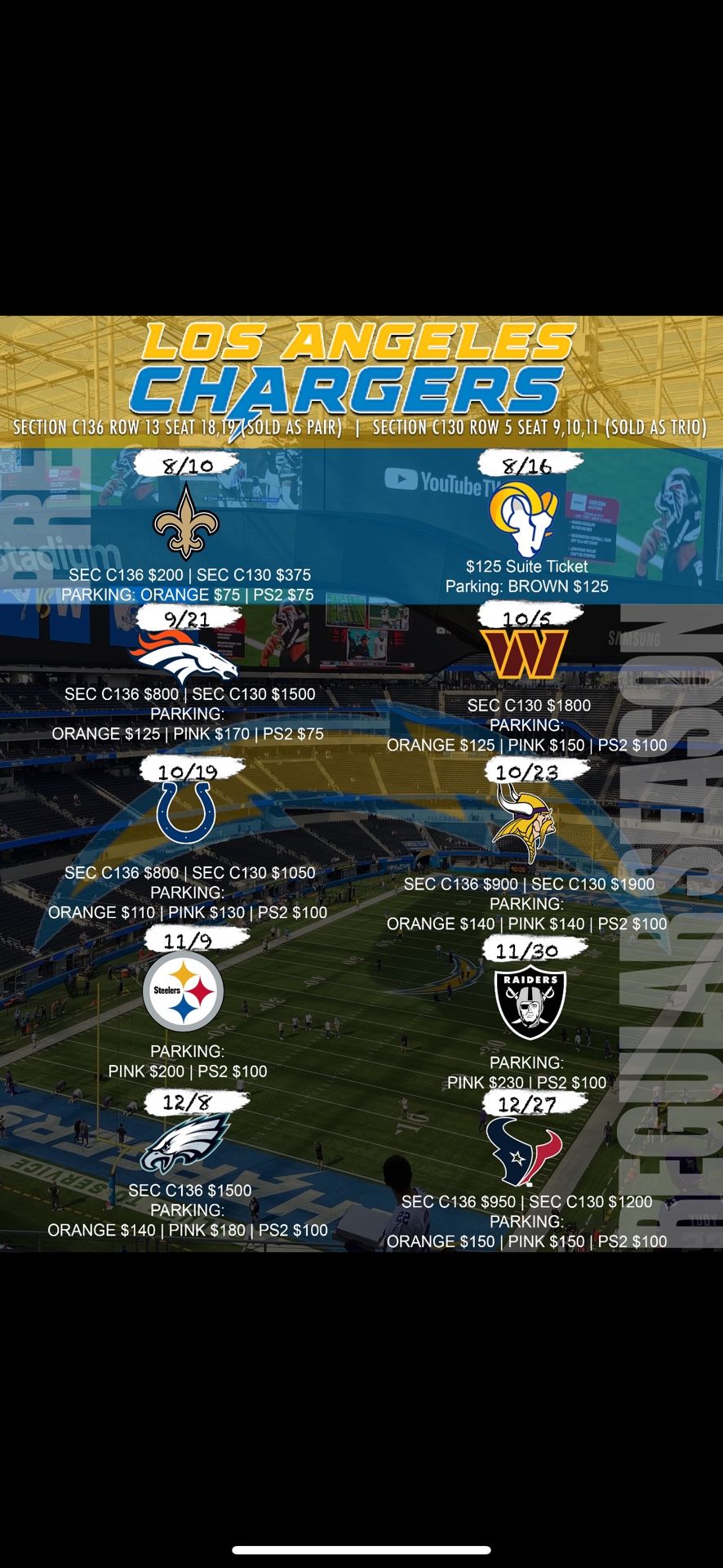 Los Angeles Chargers Season Tickets & Parking