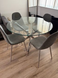 Round Glass Dining Table with 4 Chairs