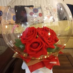 Balloon Bouquet.  Red Rouses Bouquet.  $50.00 Artificial.  Available  Now.  All Occasions.   Mothers Day