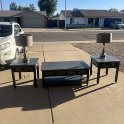 Two End Tables, Coffee Table And Two Lamps