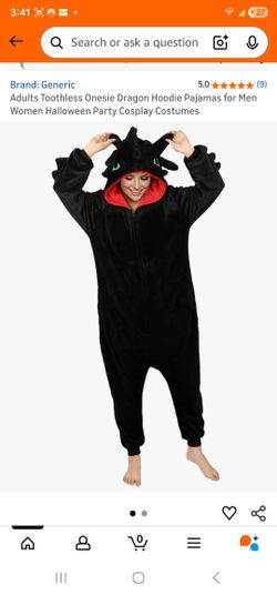 Adults Toothless Onesie Dragon Hoodie Pajamas for Halloween Costumes - Large