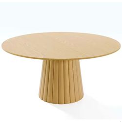 60 in. Natural Oak Wood Color Column Pedestal Round Kitchen Table Dining Table Seats 6