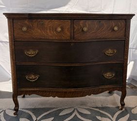 Beautiful Antique Solid Oak Dresser | Original Brass Hardware & Timeless Vintage Charm
