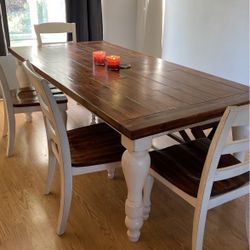 Family Size Rustic Wood and White Dining Table
