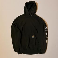 Carhartt black hoodie with white logo on sleeve, size M