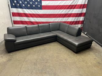 Delivery - Scandinavian Design Grey Leather Sectional Couch