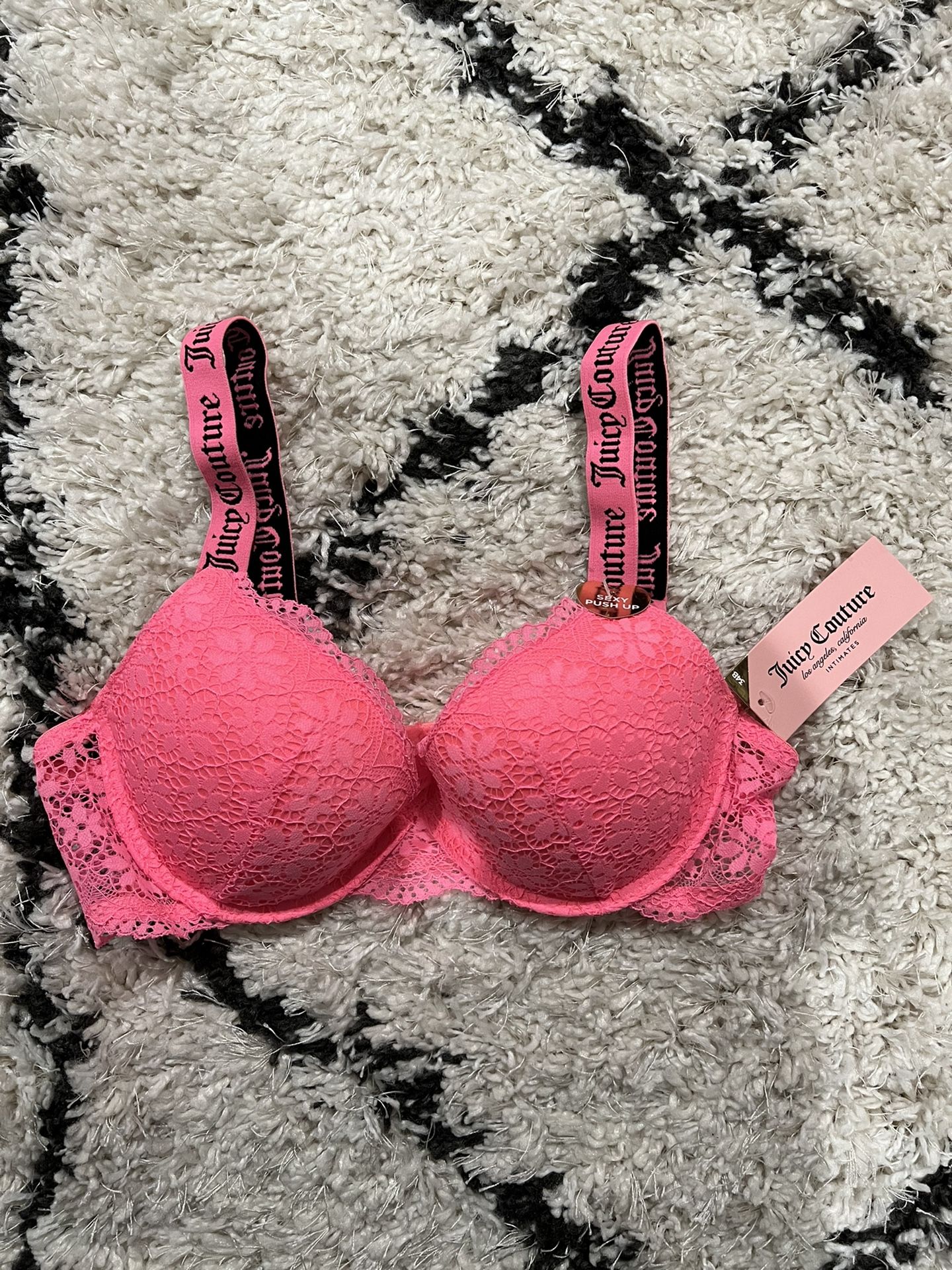 Juicy Couture velvet triangle bra with branded elastic in pink (part of a  set)