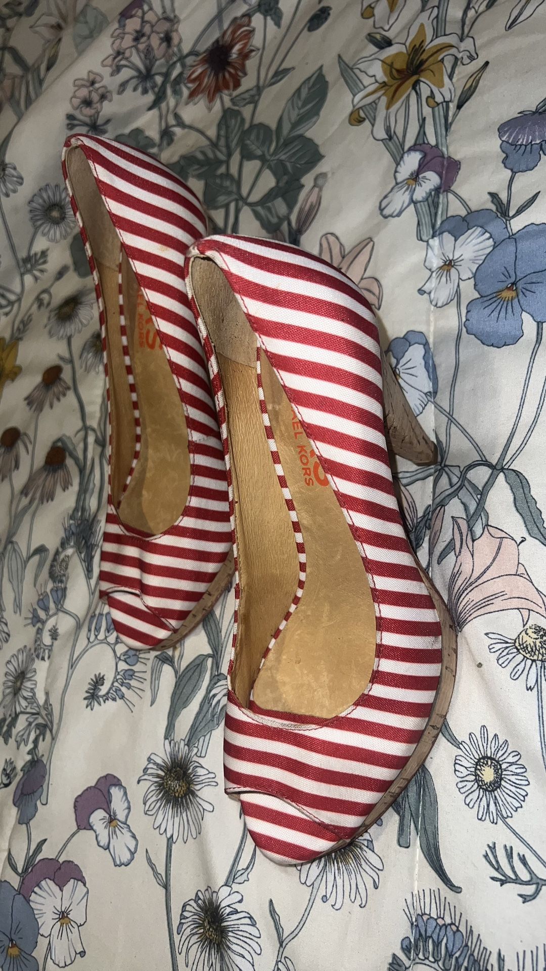 Michael Kors Red And White Stripe Heels