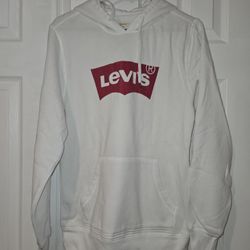 NWOT Levi’s White Hoodie Sweatshirt Hooded Levis Logo Small S Red Batwing