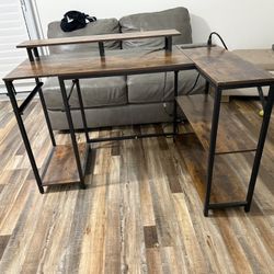 Gaming Desk With LEDs And Built In Outlet 