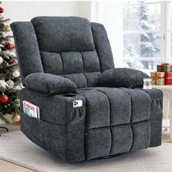 360° Swivel Rocker Recliner for Adults, Nursery Glider Recliner with Massage and Heating, Rocking Chair with Cup Holder, Manual Recliner Chair for Liv