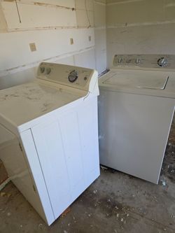 GE refrigerator, freezer, washer, electric dryer. White