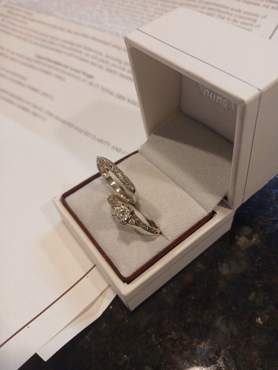 Diamond Engagement Ring/wedding Band Set 14k White Gold