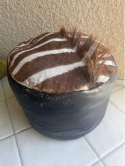 Real Vintage Zebra Hair leather ottoman foot rest