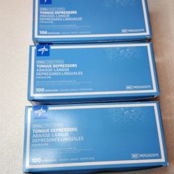 New! Medline Sterile Tongue Depressors 100 per box Qty. 3 Boxes