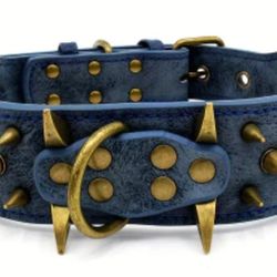 Durable Adjustable Punk Style Rivet Leather Dog Collar - Anti-Bite Puppy Collar for Large Breeds